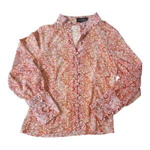 NWOT Like The Moon Orange Paisley Print Button Down Women's Collared Top Medium